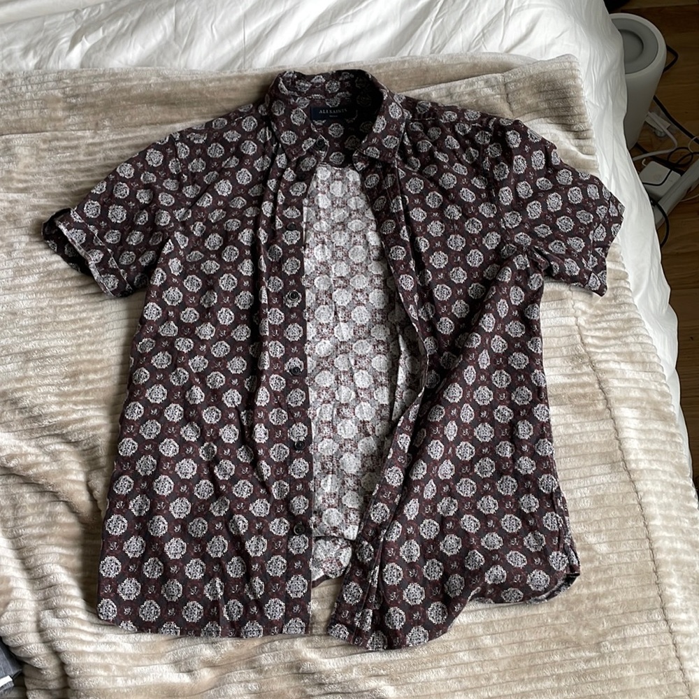 AllSaints Patterned Button Up Short Sleeve, Size S